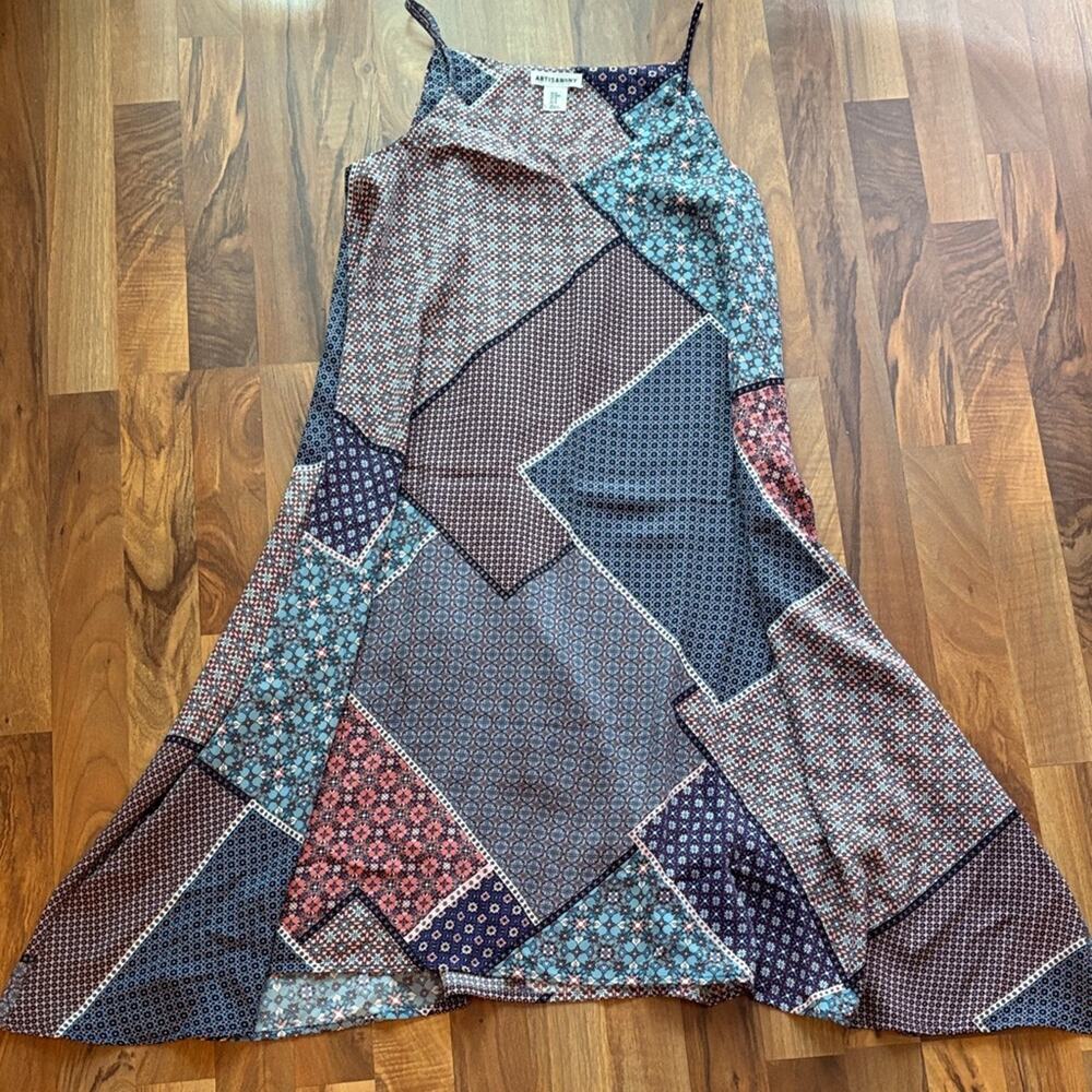 Artisan NY Dress Women’s M Multicolor Tile Patchwork Swing Handkerchief Hippie